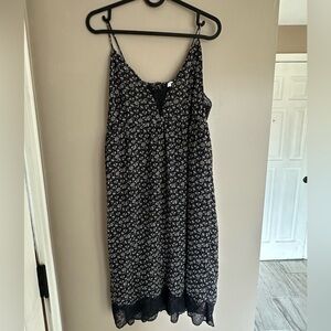 William Rast Black Floral Midi Dress with Pink and Yellow Accents and Lace